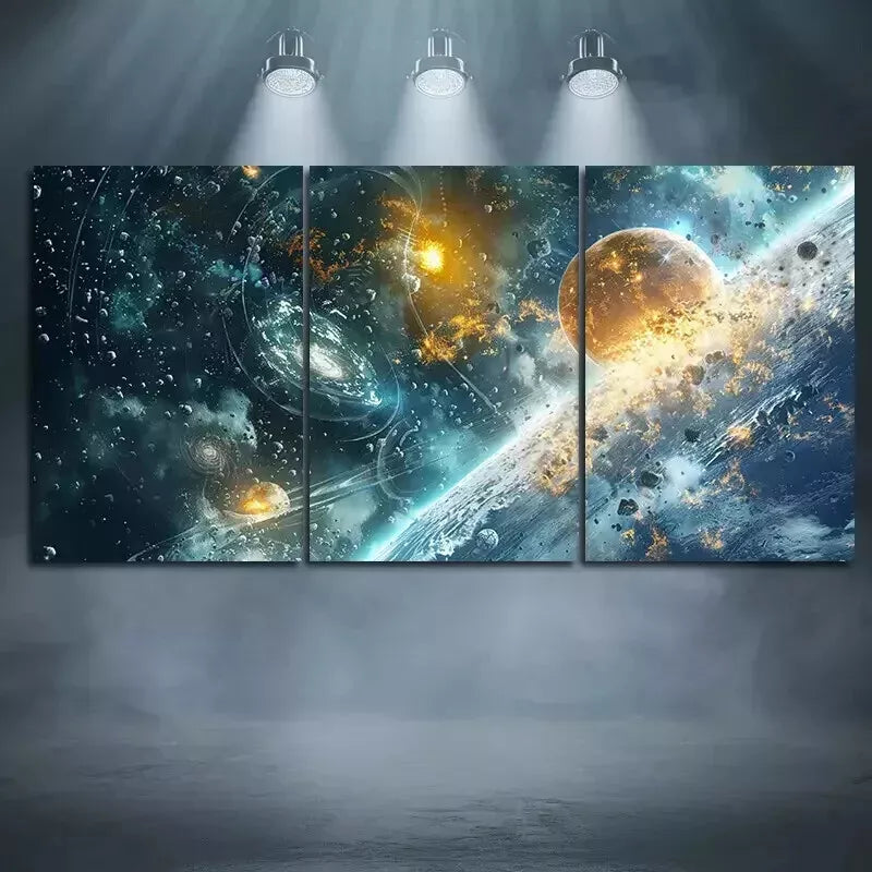 3-Piece Outer Space & Star View Wall Art Set - Framed Canvas 50x70cm (20x28in) - High Quality Space Themed Prints - Ready to Hang Home Decor for Living Room, Bedroom or Office - 100% Australian Made