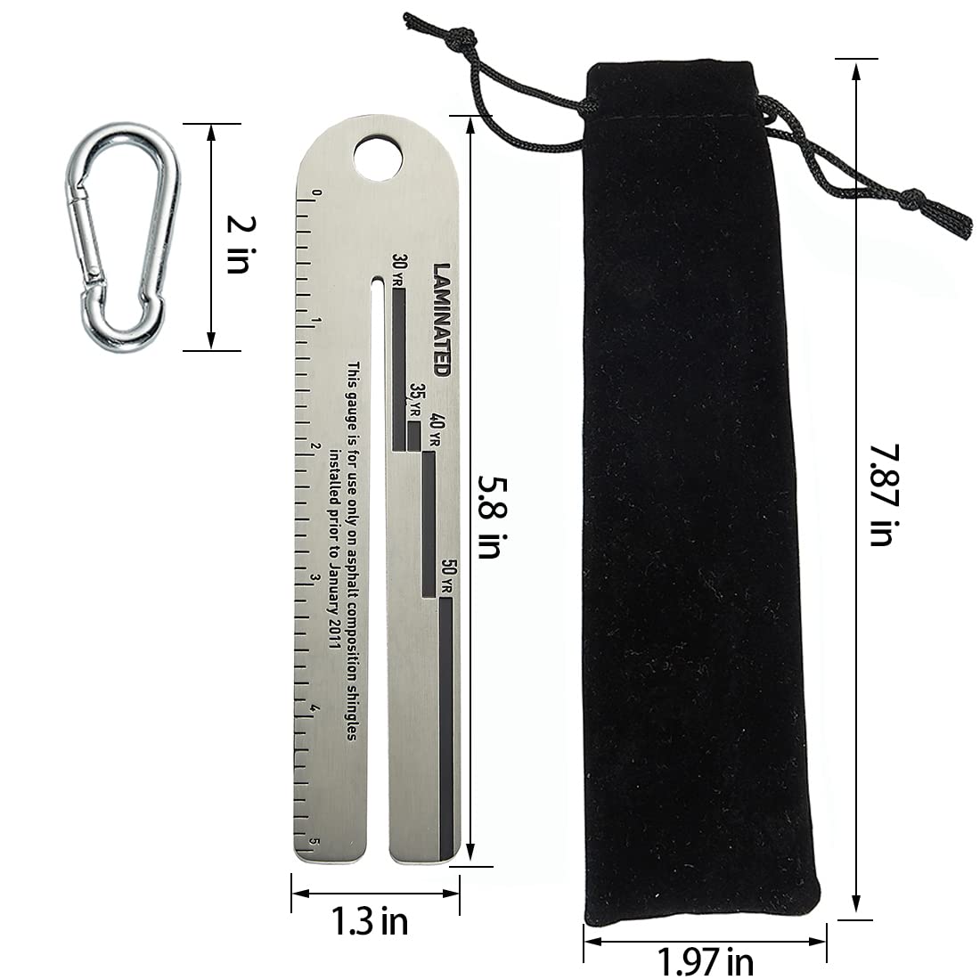 4/09 Shingle Gauge Tool with Carabiner - Professional Roofing Measuring Device for Asphalt Shingles Thickness Analysis | Perfect for Roofers, Contractors & DIY Home Improvement Projects