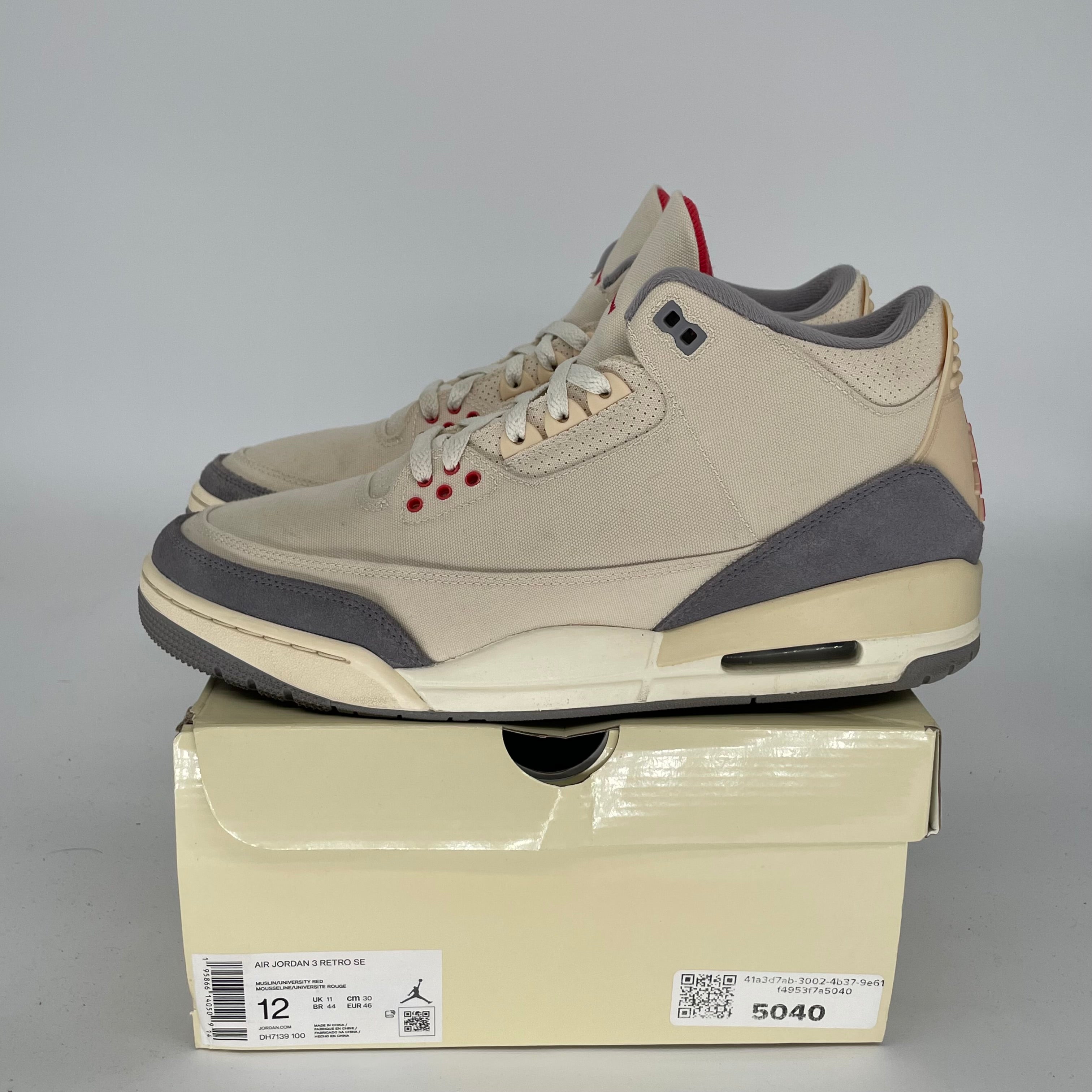 AIR JORDAN 3 MUSLIN Retro Sneakers - Men's Size 12 (DH7139-100) - Authentic Basketball Shoes for Casual Wear & Street Style