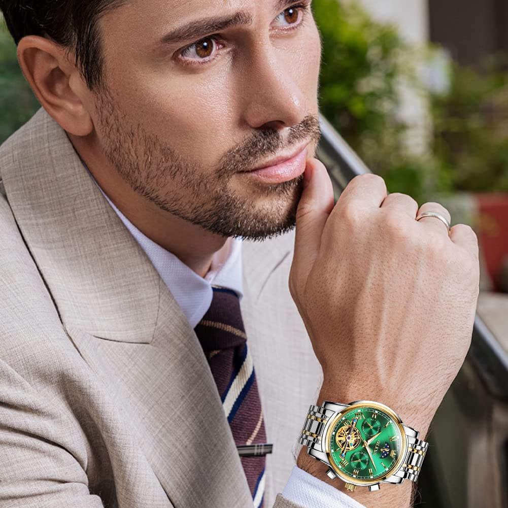 OLEVS Men's Automatic Mechanical Tourbillon Watch - Self-Winding Luxury Stainless Steel Waterproof Wristwatch with Luminous Hands & Date Display | Perfect for Business, Formal Events & Everyday Wear