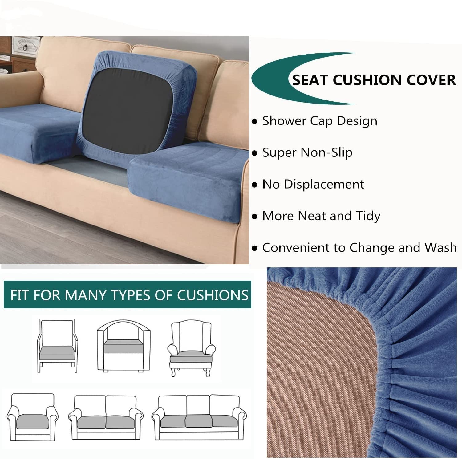 Stretch Velvet Sofa Cover Set - 7 Piece Split Sectional Couch Slipcover with Separate Backrest & Seat Cushion Covers - Turquoise Furniture Protector for Chair, Loveseat & Sofa | Perfect for Living Room, Bedroom & Home Decor