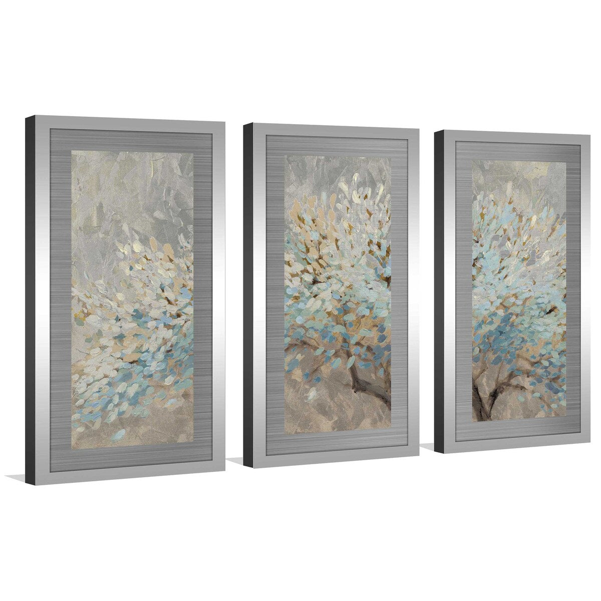 3-Piece Silver Aluminum Wall Art Prints - Modern Home Decor for Living Room, Bedroom & Office