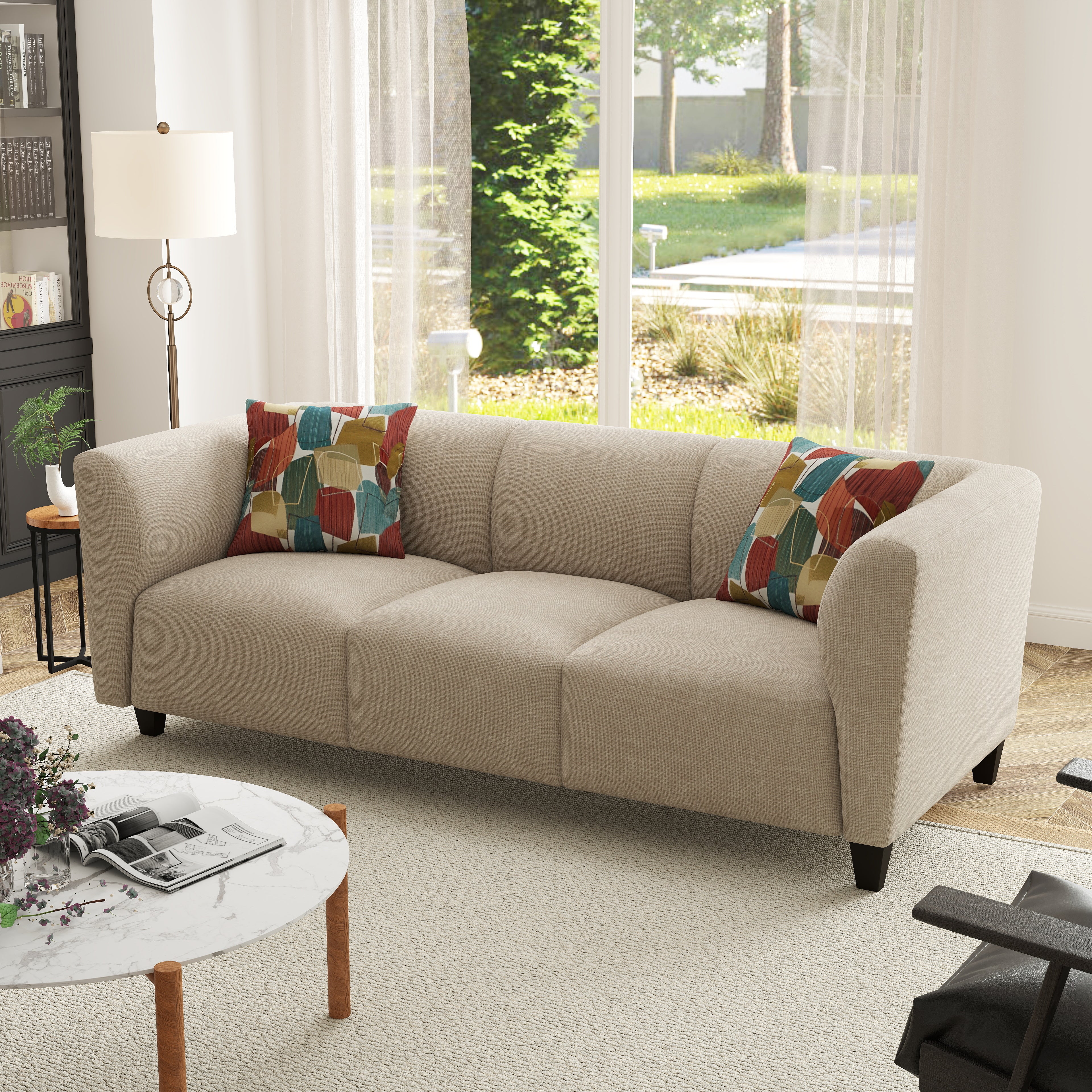 Roundhill Furniture Della Upholstered Stationary Sofa - Modern Living Room Couch with Soft Fabric, Comfortable Seating for Home, Office & Lounge Spaces