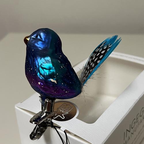Inge Glas Belinda Bluebird Handmade German Glass Christmas Tree Ornament - Elegant Holiday Decor for Xmas Tree, Home & Gift Giving