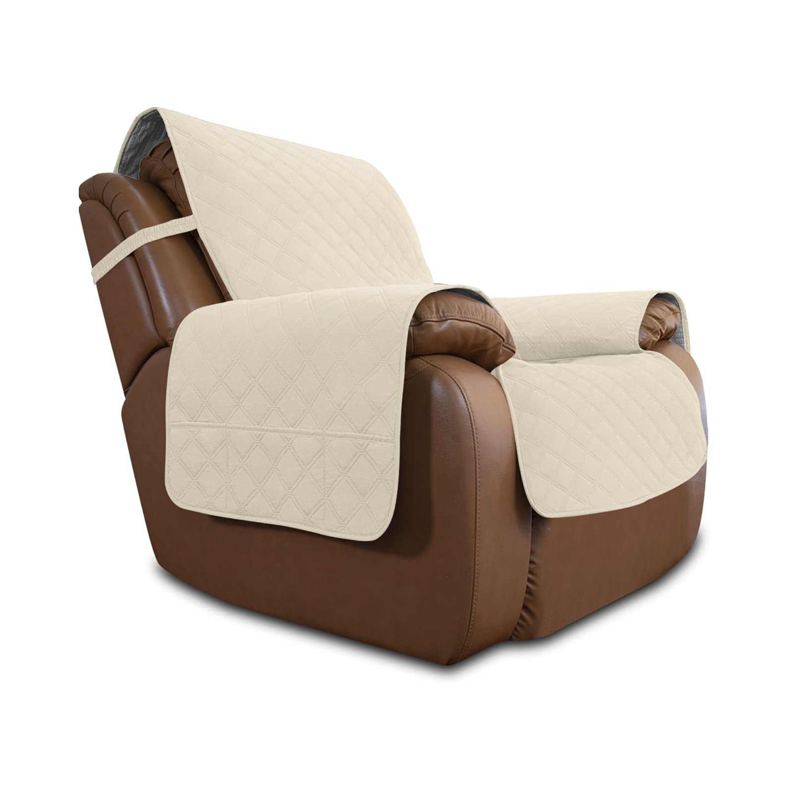Waterproof Oversized Recliner Chair Cover - Non-Slip Sofa Slipcover for Living Room, Washable Furniture Protector for Pets & Kids (Dog, Cat) - Ivory - Perfect for Family Gatherings, Movie Nights & Pet-Friendly Homes