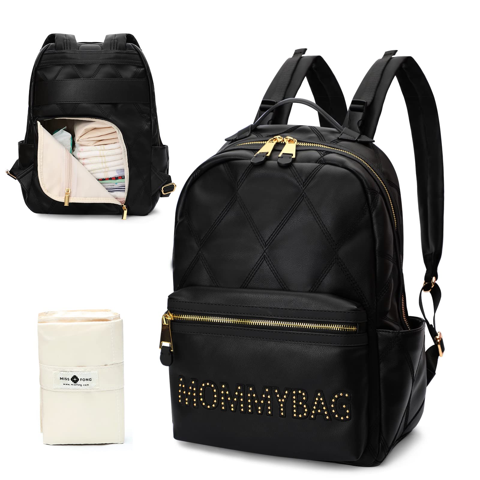 Premium Leather Diaper Backpack for Moms - Large Capacity Baby Bag with Changing Pad, Organizer, Stroller Straps & Insulated Pockets | Perfect for Travel, Daycare & On-the-Go Parenting (Black)