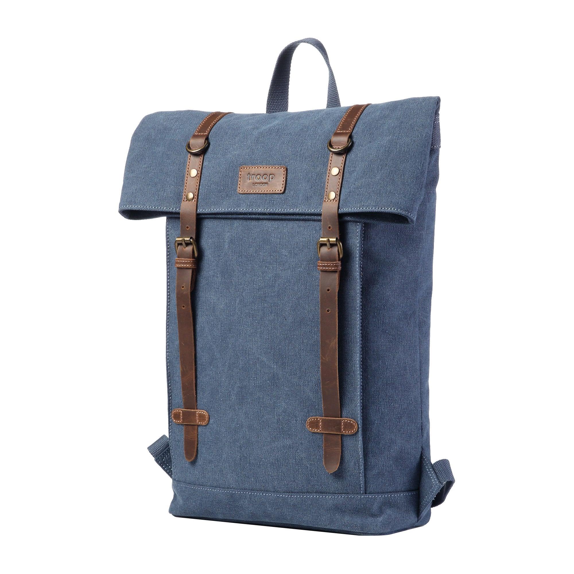 TRP0425 Troop London Heritage Canvas 15 Inch Laptop Backpack - Waterproof Smart Casual Daypack with Foldable Top for Work, School & Travel | Durable Business & College Backpack