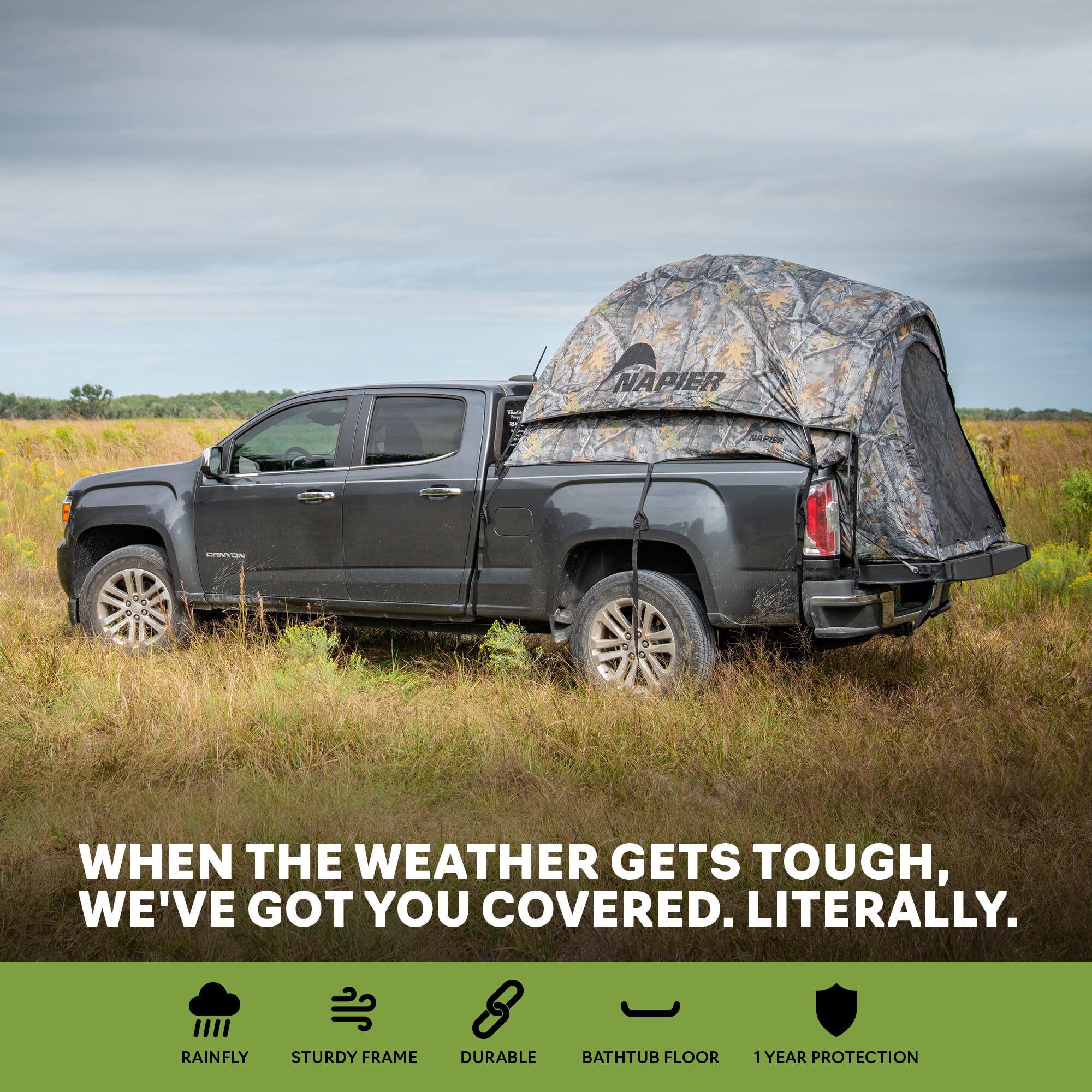 Napier Backroadz Truck Bed Tent - Waterproof, Spacious 2-Person Camping Tent for Full Size & Long Bed Trucks | Durable, Comfortable Shelter for Outdoor Adventures, Road Trips & Camping