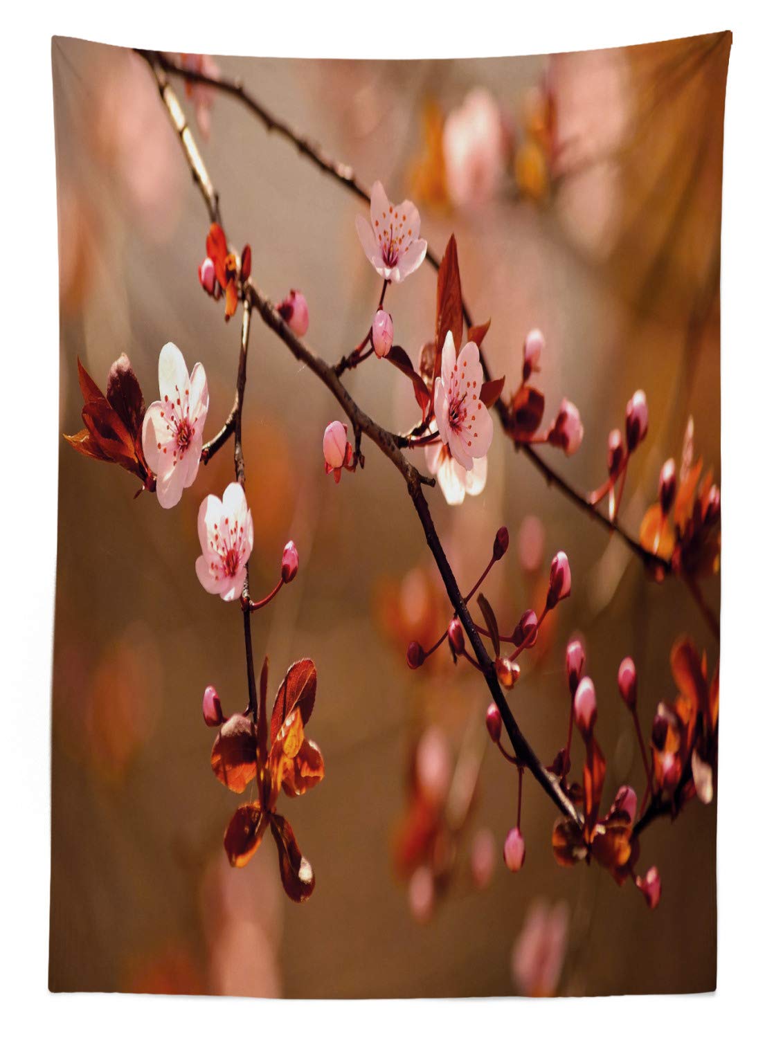 Ambesonne Cherry Blossom Tablecloth - Japanese Sakura Tree Print Outdoor Picnic Table Cover, 58x120 Inches, Washable & Durable - Perfect for Garden Parties, Spring Celebrations & Romantic Dining (Pale Pink & Dark Coral)