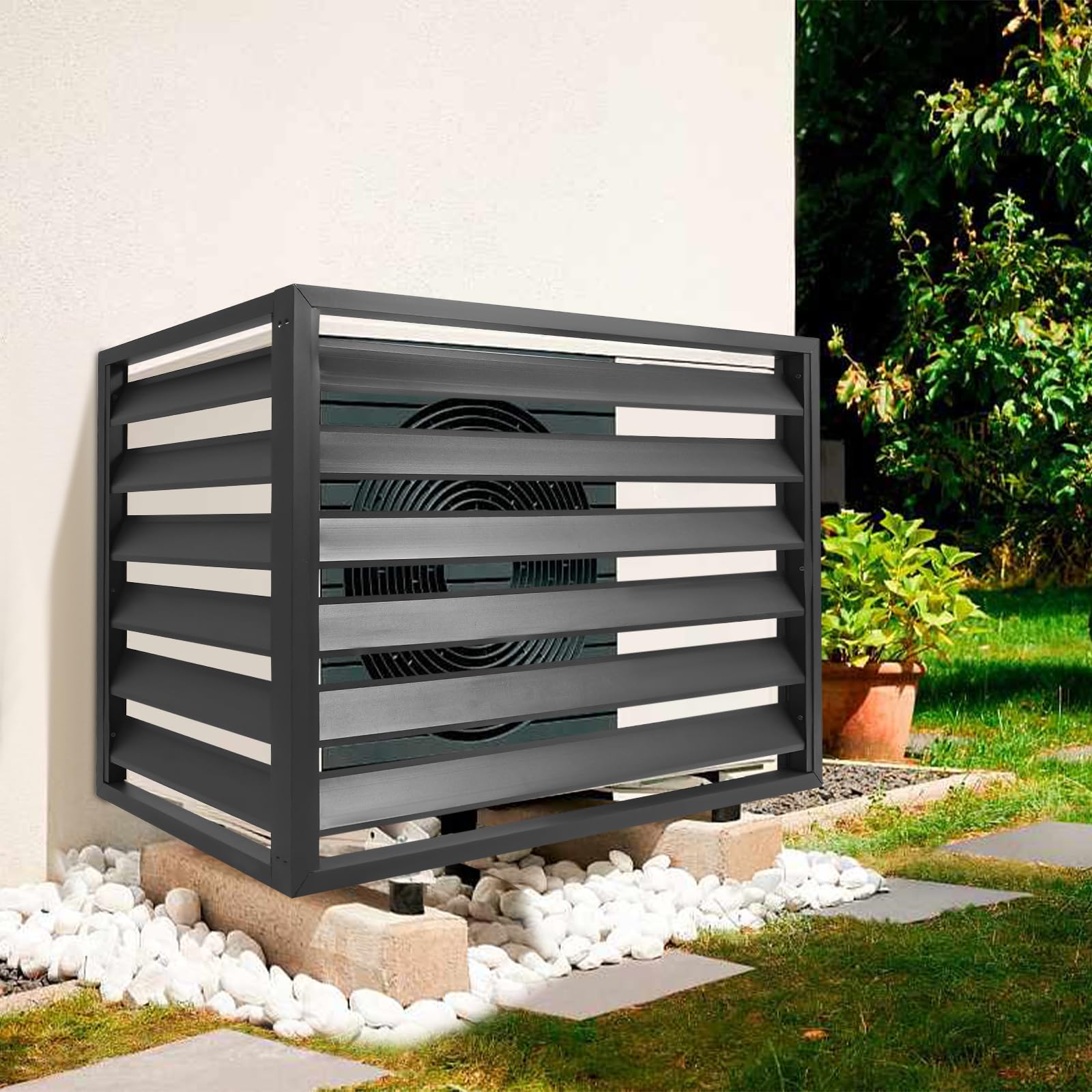 Outdoor AC Unit Fence Cover - Black Air Conditioner Enclosure & Trash Can Screen for Privacy & Protection - Durable Weatherproof AC Radiator Cover for Home & Garden Use