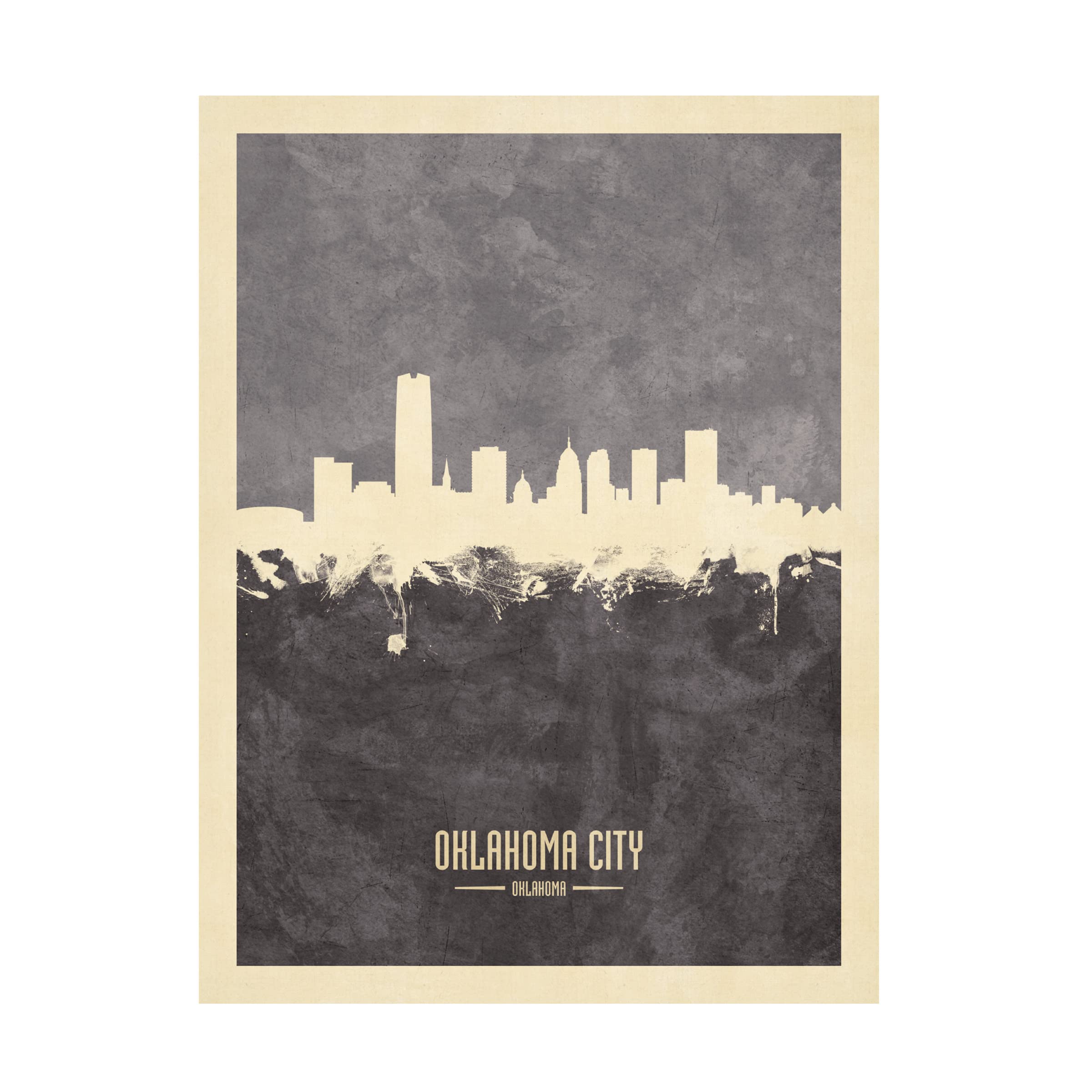 Michael Tompsett Oklahoma City Skyline Gray Canvas Wall Art Print - Modern Cityscape Painting for Home & Office Decor