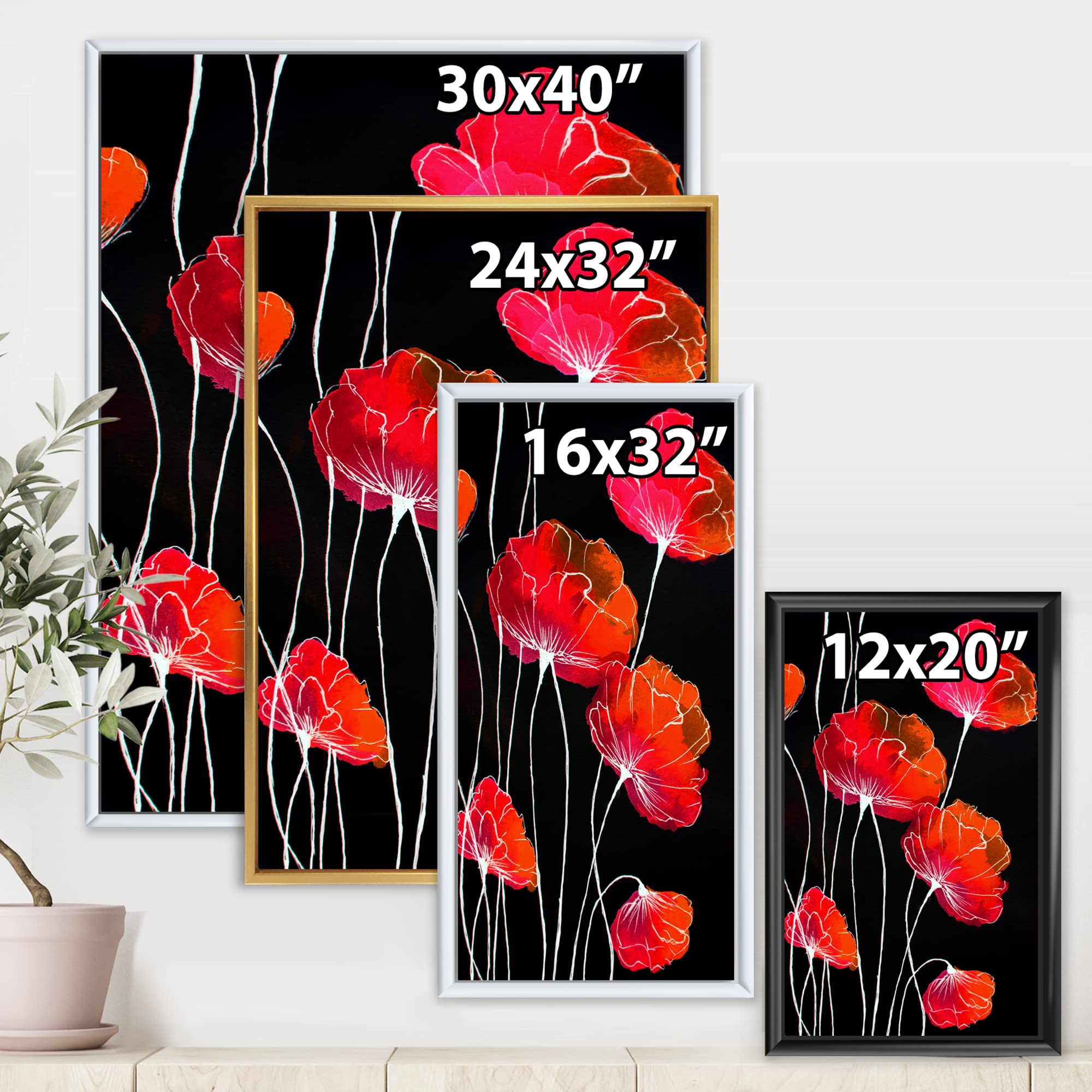 Abstract Red Flower on Black Canvas Wall Art Print - Traditional Framed Home Decor for Living Room, Bedroom & Office | DesignQ