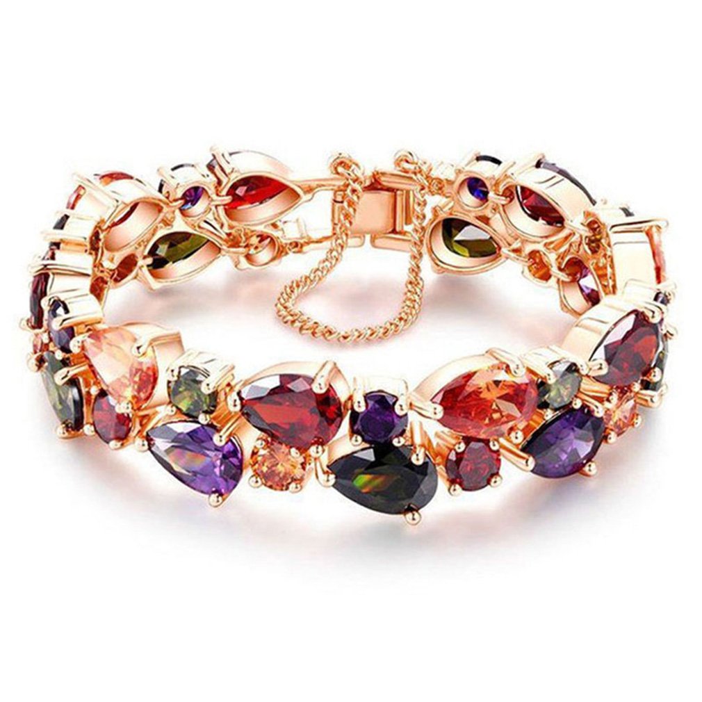 14K Rose Gold Plated Cubic Zirconia Tennis Bracelet for Women - Elegant Multicolor Gemstone Jewelry Gift (7-8 Inch) | Perfect for Weddings, Parties & Everyday Wear