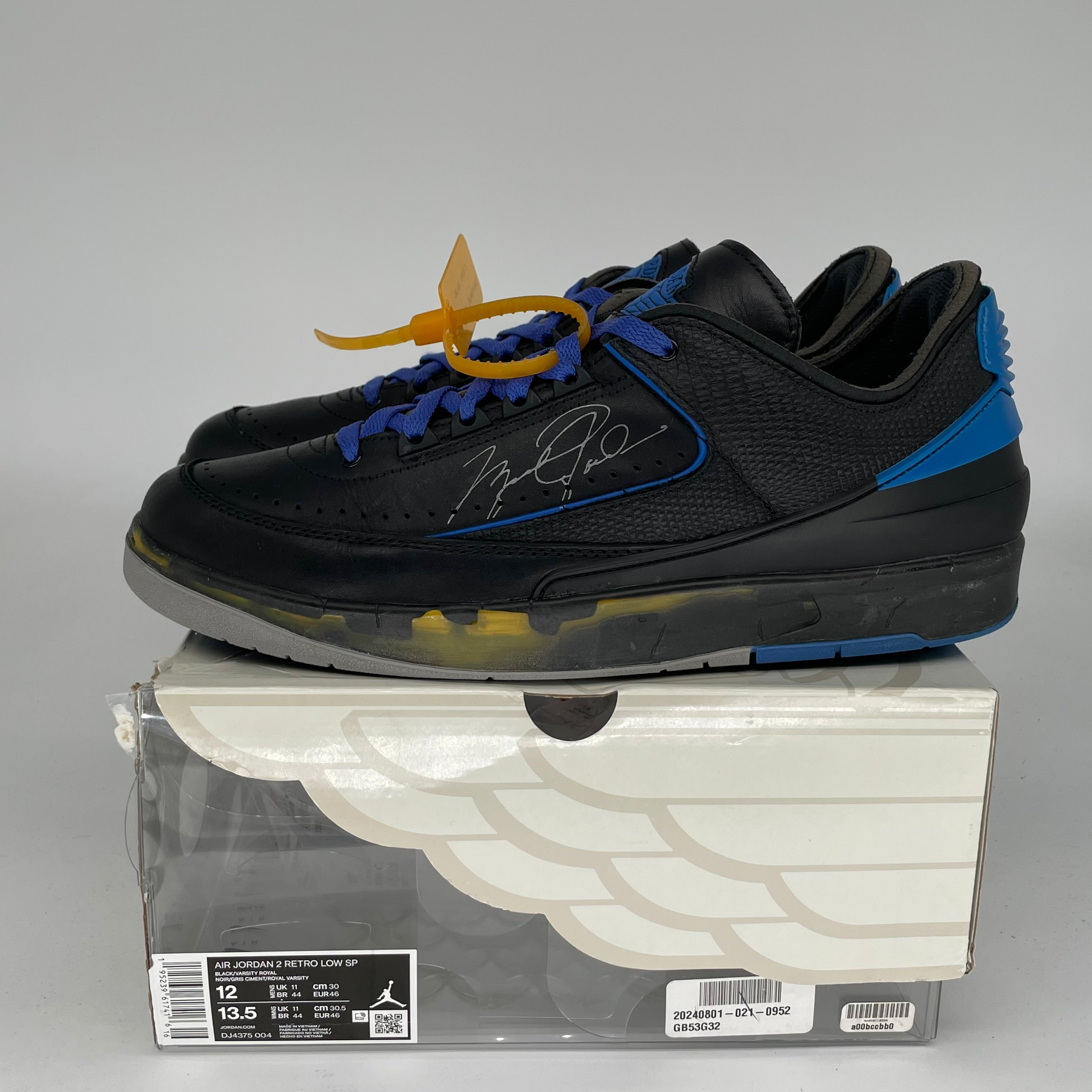 Original Air Jordan 2 Low Off-White Black Blue Men's Sneakers Size 12 DJ4375-004 - Perfect for Streetwear, Basketball & Casual Fashion