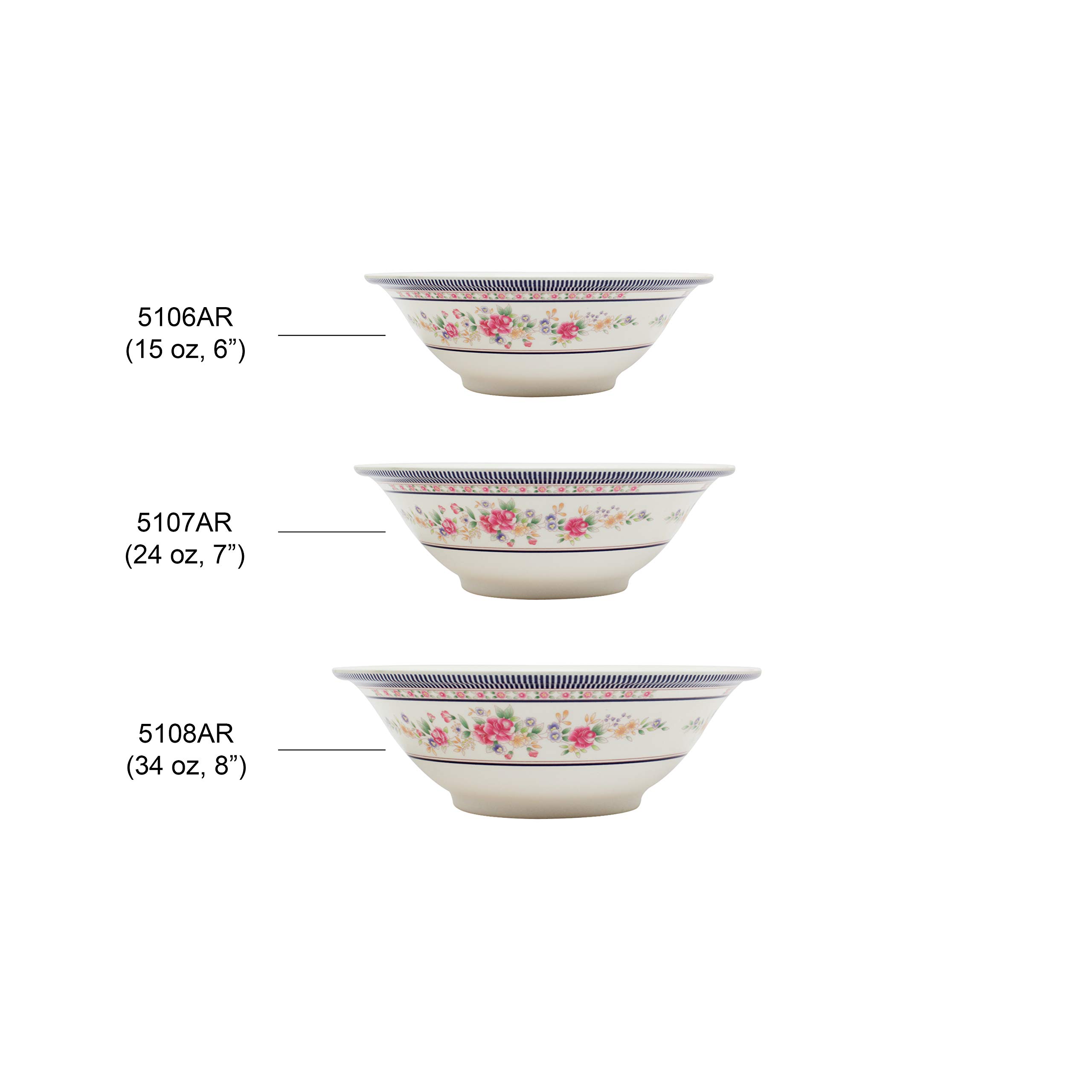 Thunder Group Rose Melamine Dinnerware Set - 15 oz Deep Bowl (6 Inch) - Pack of 12 - Durable & Stylish for Restaurants, Catering, and Outdoor Dining