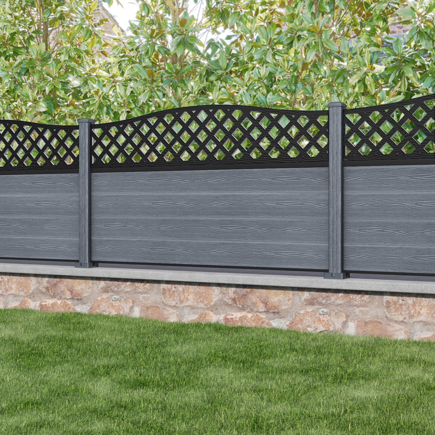 Classic High Wave Curved Top Fence Panel - Anthracite Grey Composite Fencing with Durable Posts | Perfect for Garden, Yard & Privacy Outdoor Decor