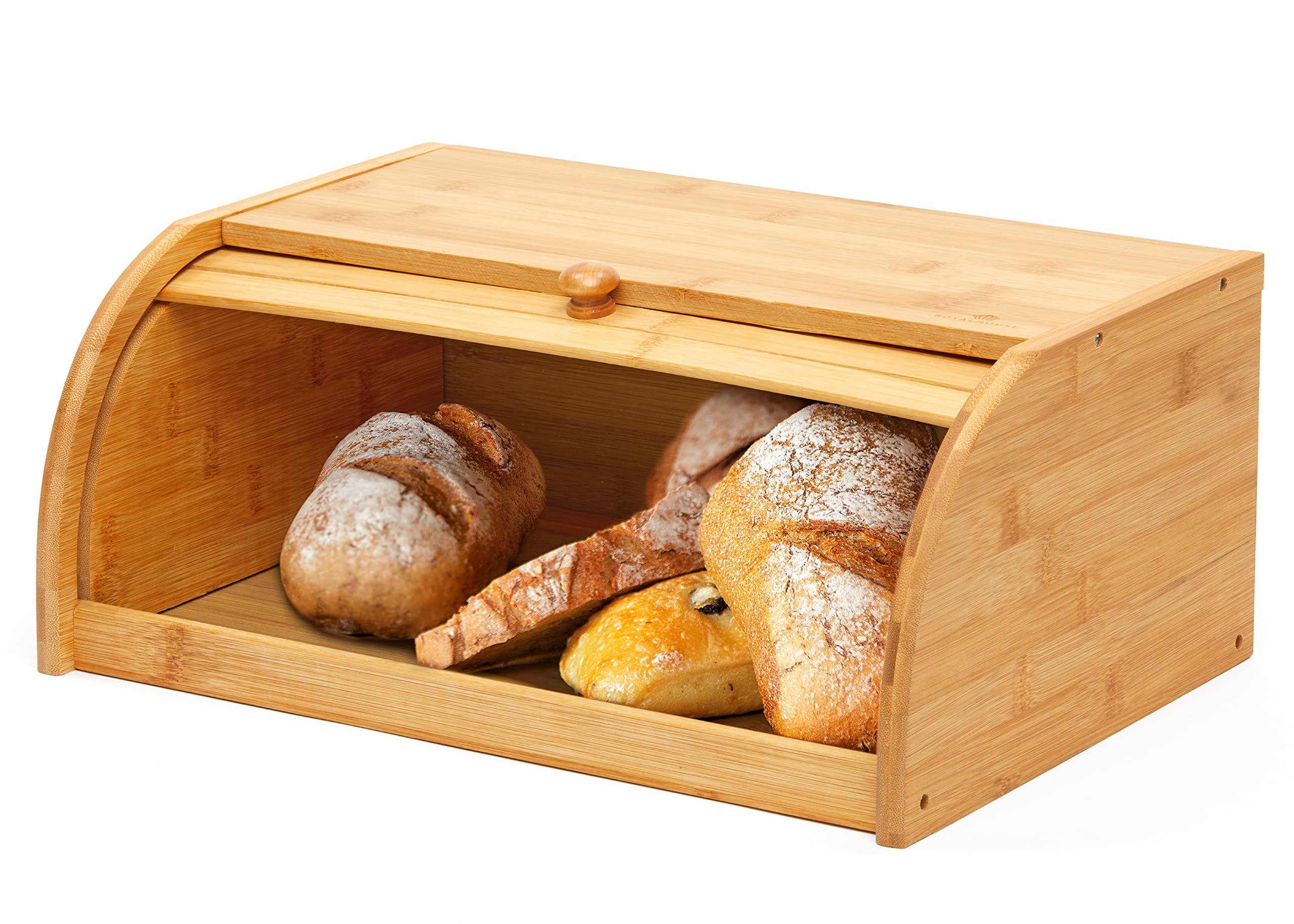 RoyalHouse Premium Bamboo Bread Box - Airtight Bread Storage Container & Kitchen Countertop Organizer with Easy Assembly | Perfect for Keeping Bread Fresh & Organizing Small Kitchen Appliances