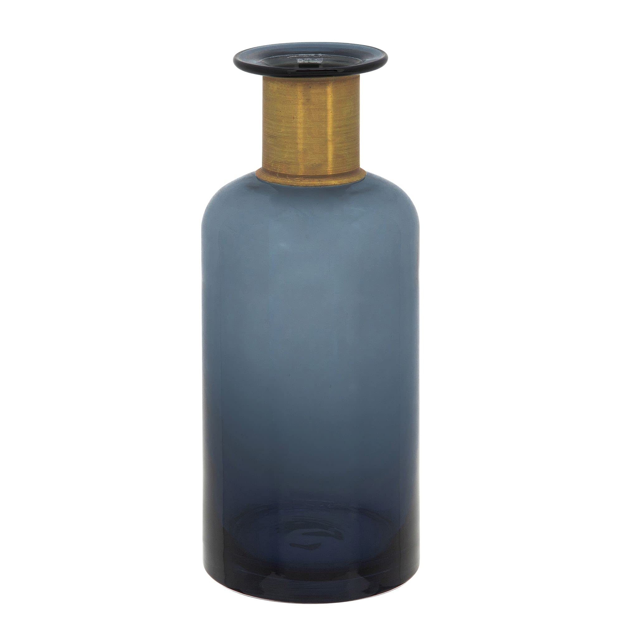 Kingston Living 12 Inch Blue and Gold Glass Tabletop Vase - Elegant Home Decor for Centerpieces, Wedding Decorations & Dining Table Arrangements