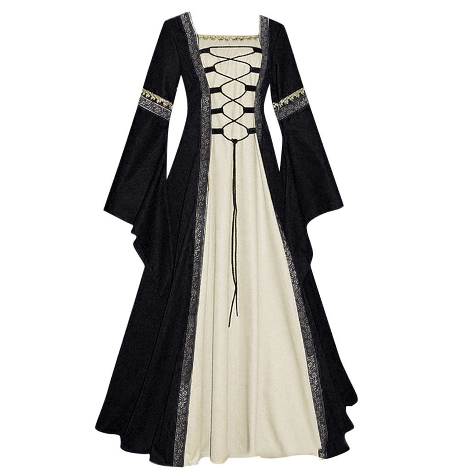 JEGULV 2025 Women's Renaissance Medieval Dress Plus Size - Vintage Gothic Cosplay Costume with Ruffle Sleeves & Hooded Gown for LARP, Halloween, Themed Parties & Renaissance Fairs