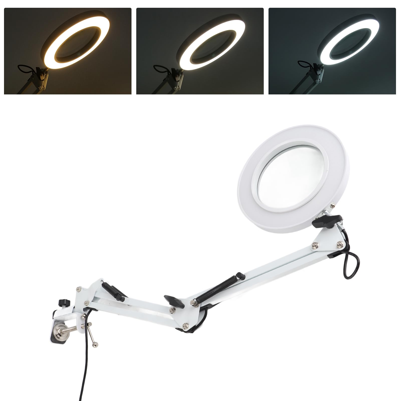 Dioche 5X Magnifying Glass Lamp with LED Light - Adjustable Clip-On Desk Lamp for Reading, Nail Art, Beauty & Close Work | USB Powered Magnifier Light for Crafts, Jewelry Repair & Hobbies