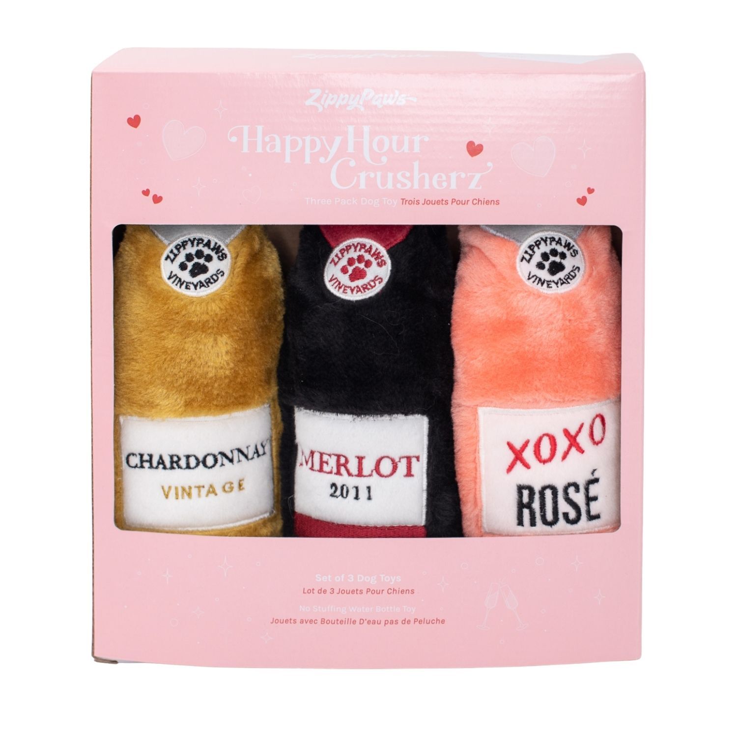 Zippy Paws Happy Hour Crusherz Interactive Dog Toys - 3 Pack Wine Bottle Chew Toys for Small & Medium Dogs - Perfect for Playtime, Training & Stress Relief