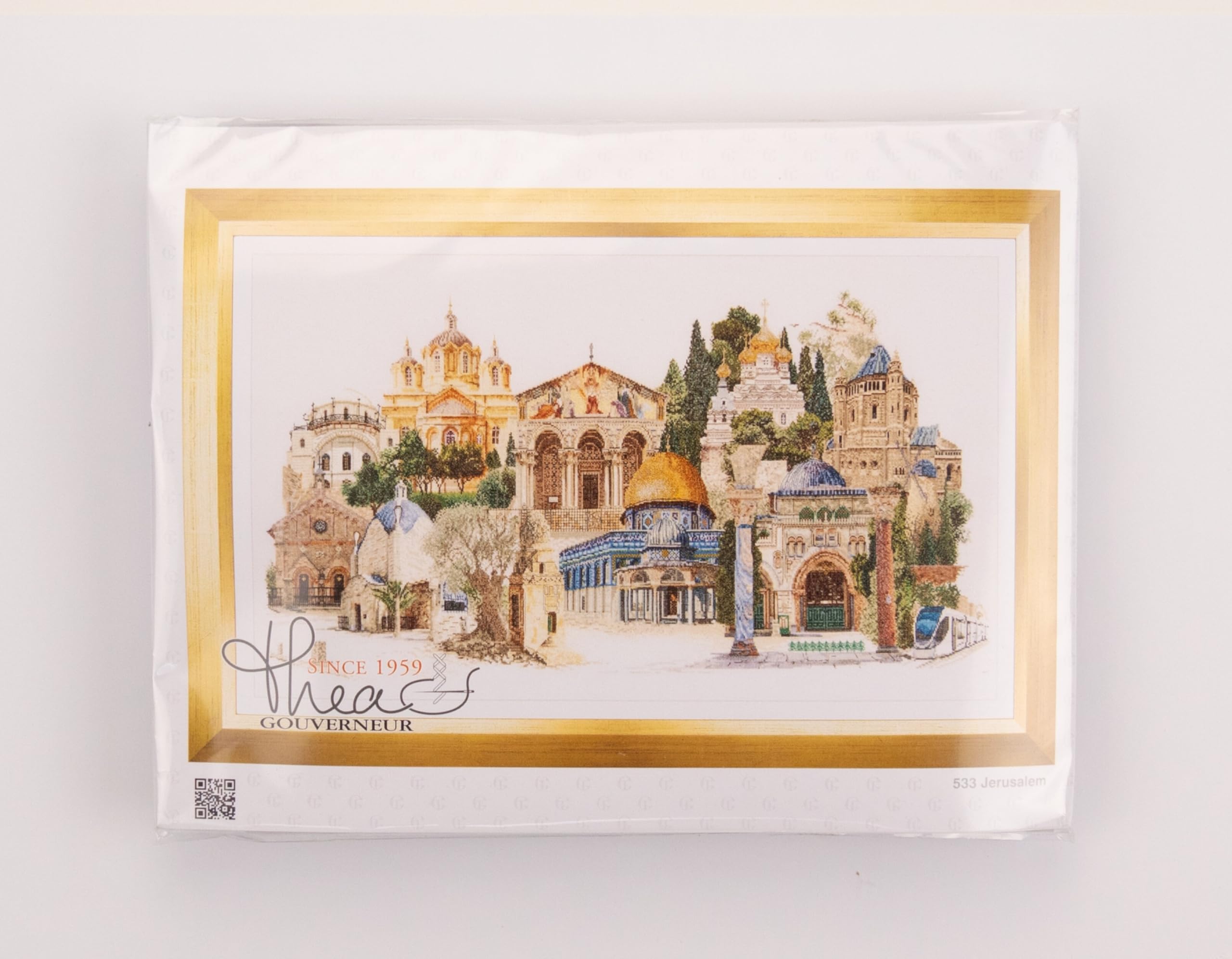 Thea Gouverneur Jerusalem Israel Counted Cross Stitch Kit - 18 Count Aida Fabric with DMC Embroidery Threads - Complete Embroidery Kit for Adults - Perfect for Home Decor, Gifts & Relaxation (Model 533A)