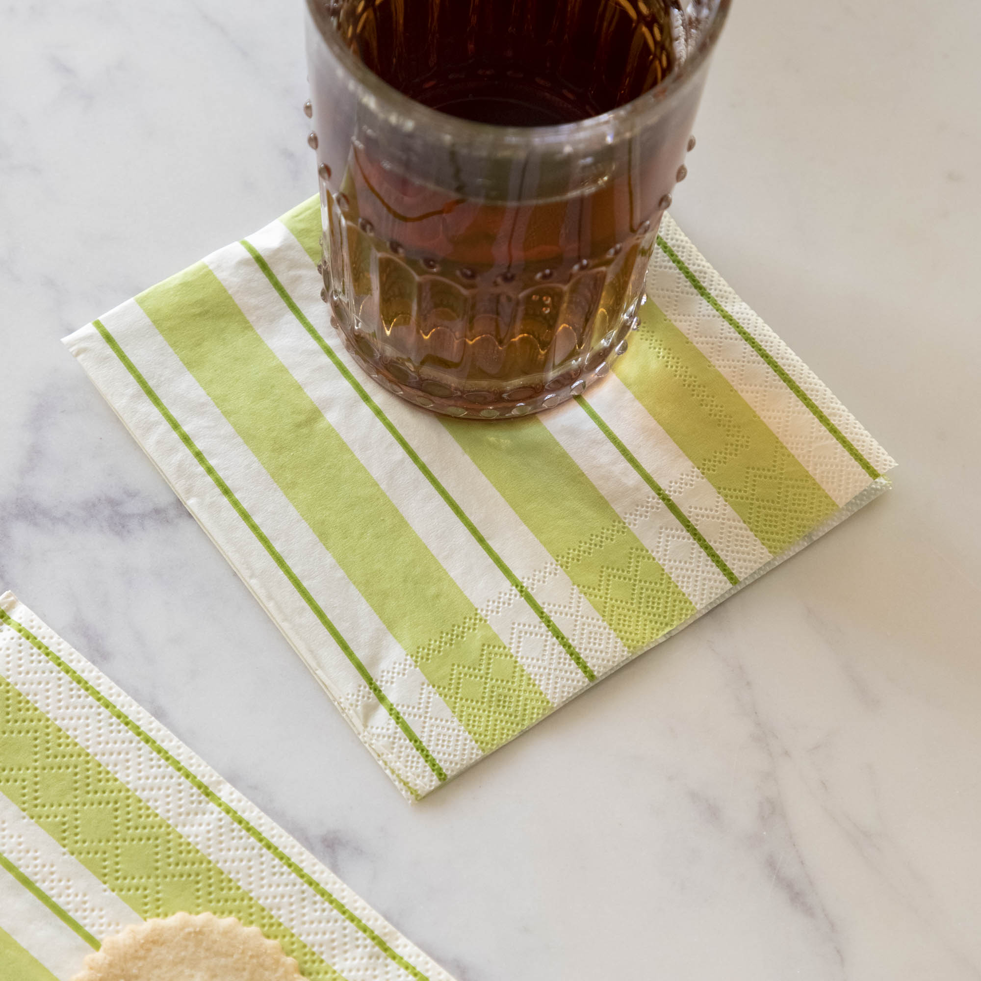 Premium Green Awning Stripe Cocktail Napkins - 100% Cotton, 5x5 Inch, 50 Count - Perfect for Parties, Weddings, and Home Decor