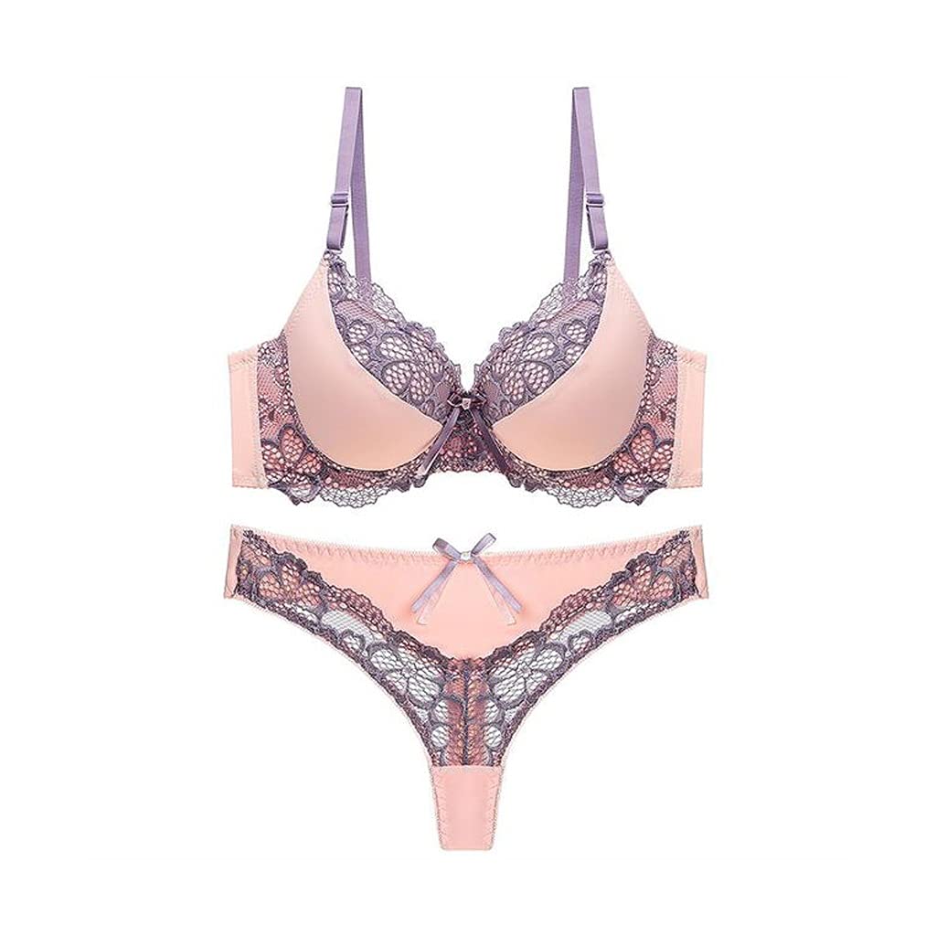 Sexy Push Up Lace Thong Bra Set - Hollow Out Underwear for Women (Purple, 80A) | Perfect for Date Night, Valentine's Gift & Boudoir Photography