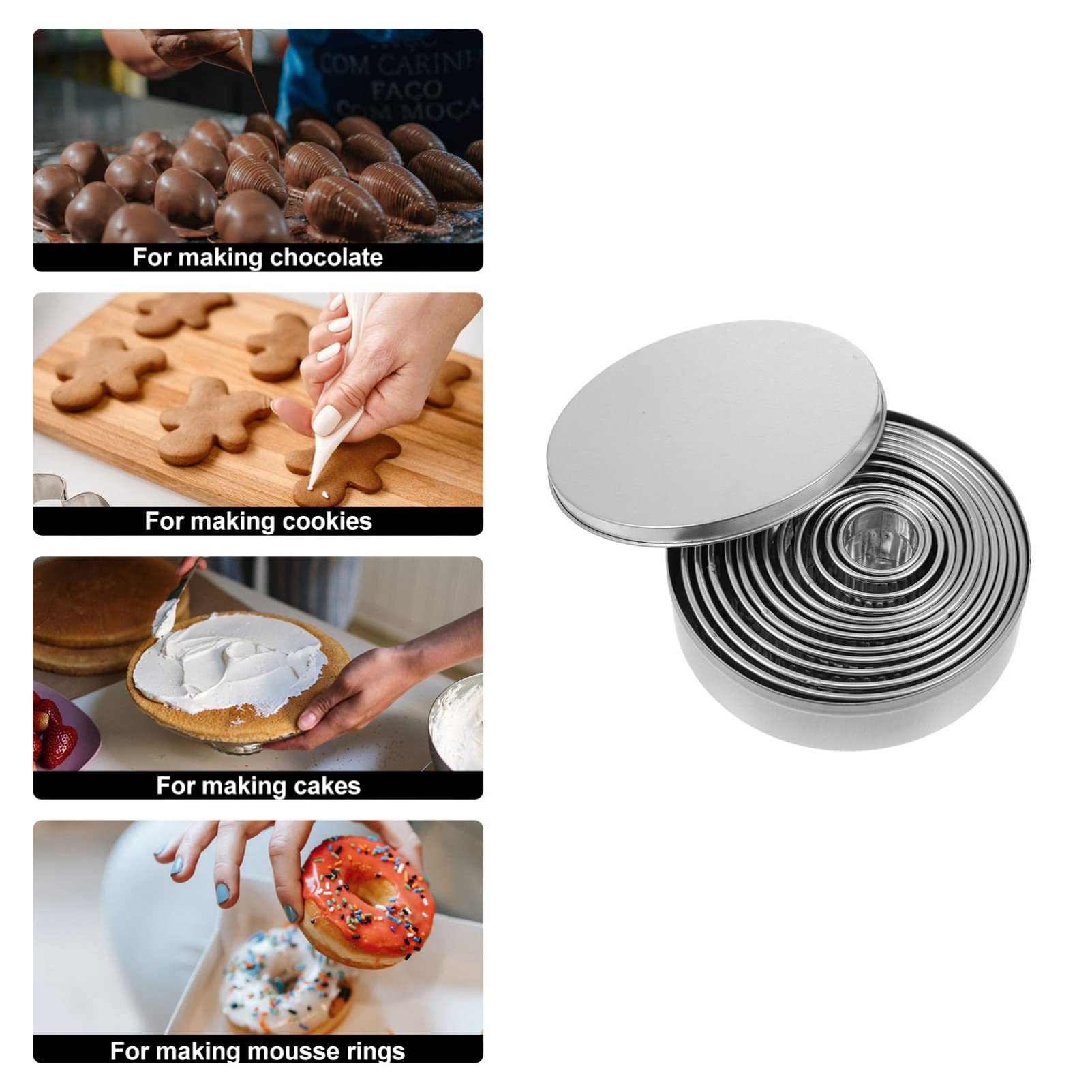 12pcs Stainless Steel Round Biscuit Molds - Hemoton DIY Cookie & Baking Molds Set for Pressing, Shaping Homemade Cookies, Cakes & Pastries | Perfect for Holiday Baking, Party Treats & Gift Making