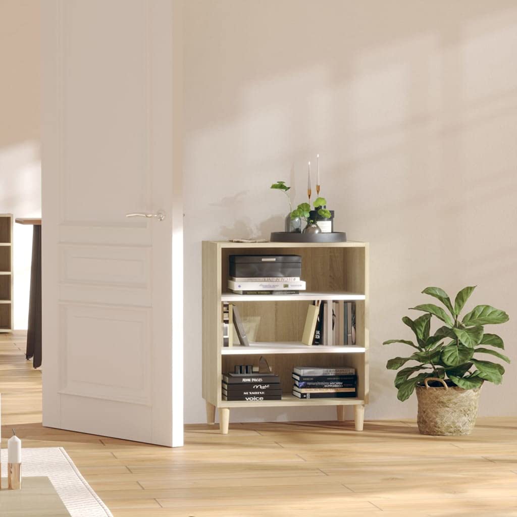 White & Brown Wooden Sideboard Buffet Cabinet with Open Shelves - Kitchen Storage, Dining Room Console Table, Buffet Serving Cabinet for Home Decor & Entertaining