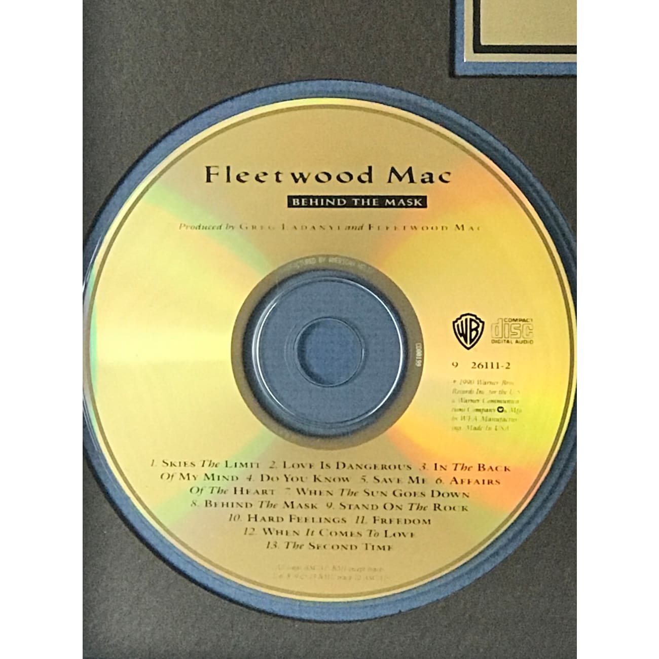 Fleetwood Mac Behind The Mask RIAA Certified Gold Album Award - Perfect for Music Collectors & Classic Rock Fans