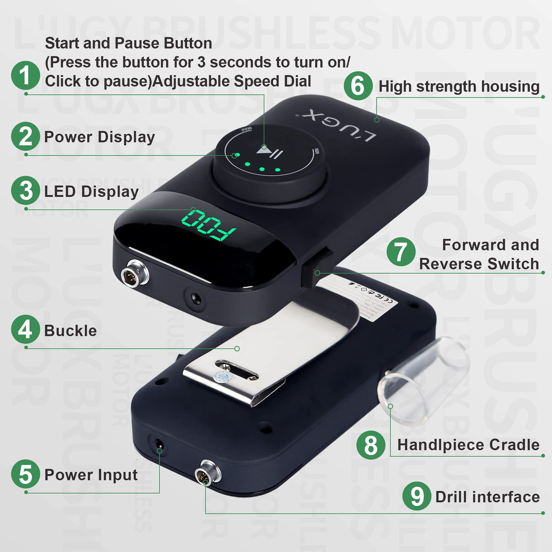 Professional L'UGX 35000RPM Brushless Electric Nail Drill Machine - Cordless Rechargeable Nail Efile for Acrylic & Gel Nails with 8Pcs Drill Bits | Low Noise & Vibration | Perfect for Salon, Home Manicure & Nail Art Professionals