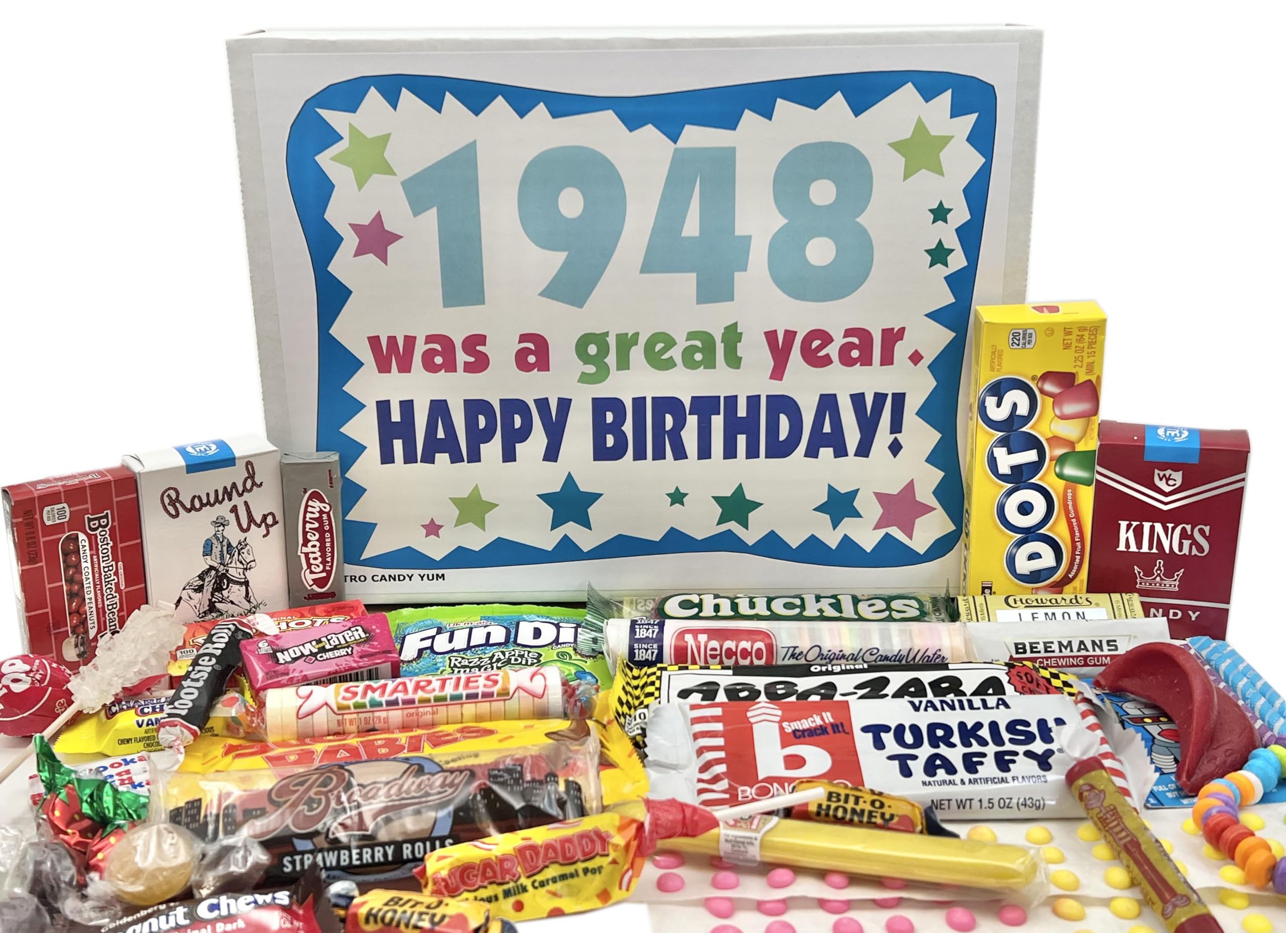 Vintage 1948 Candy Gift Box - Nostalgic Retro Candy Mix for 77th Birthday (Men & Women) - Perfect Birthday Gift for 77 Year Olds Born in 1948 - Great for Birthday Parties, Anniversary Celebrations & Sentimental Gift Giving