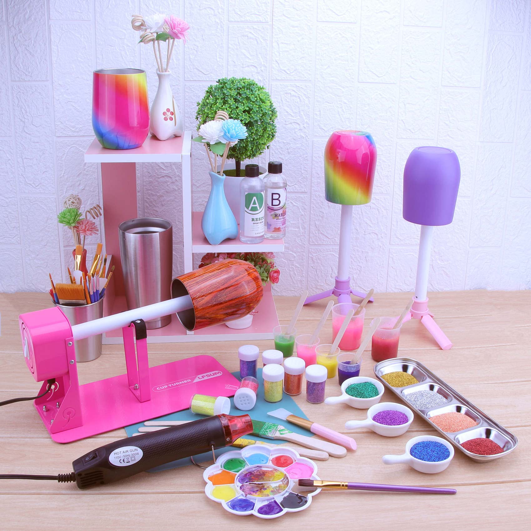LFSUM Tumbler Cup Turner Kit for DIY Crafts - Epoxy Resin Spinner with Glitter Powder & Heat Gun - Beginner Friendly Rose Red Cup Decorating Tool for Custom Tumblers, Mugs & Drinkware (Perfect for Birthday Gifts, Party Favors & Personalized Drink Containers)
