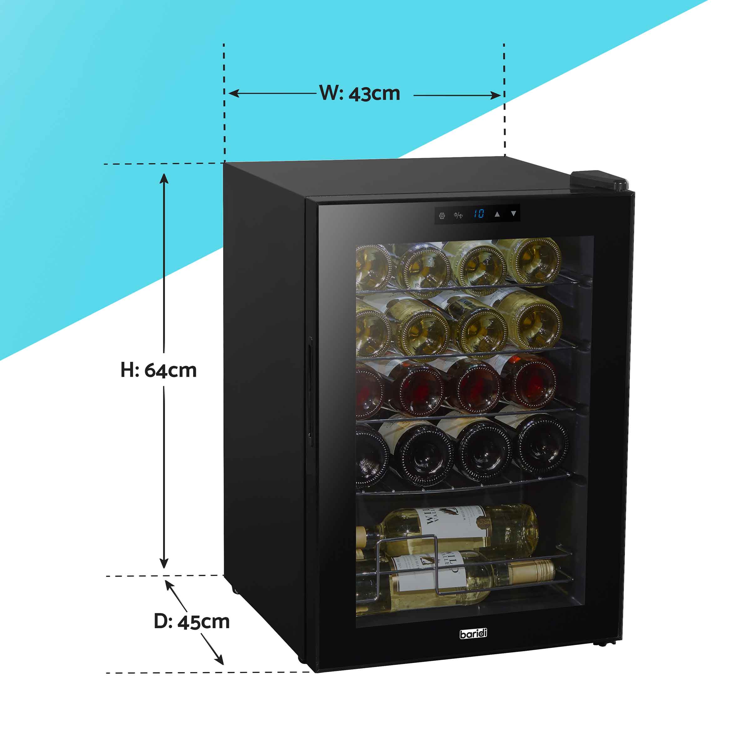Baridi 20 Bottle Wine Cooler Refrigerator - Digital Touch Screen Control, LED Interior Light, Black (DH8) - Perfect for Home Bars, Restaurants, and Wine Cellars