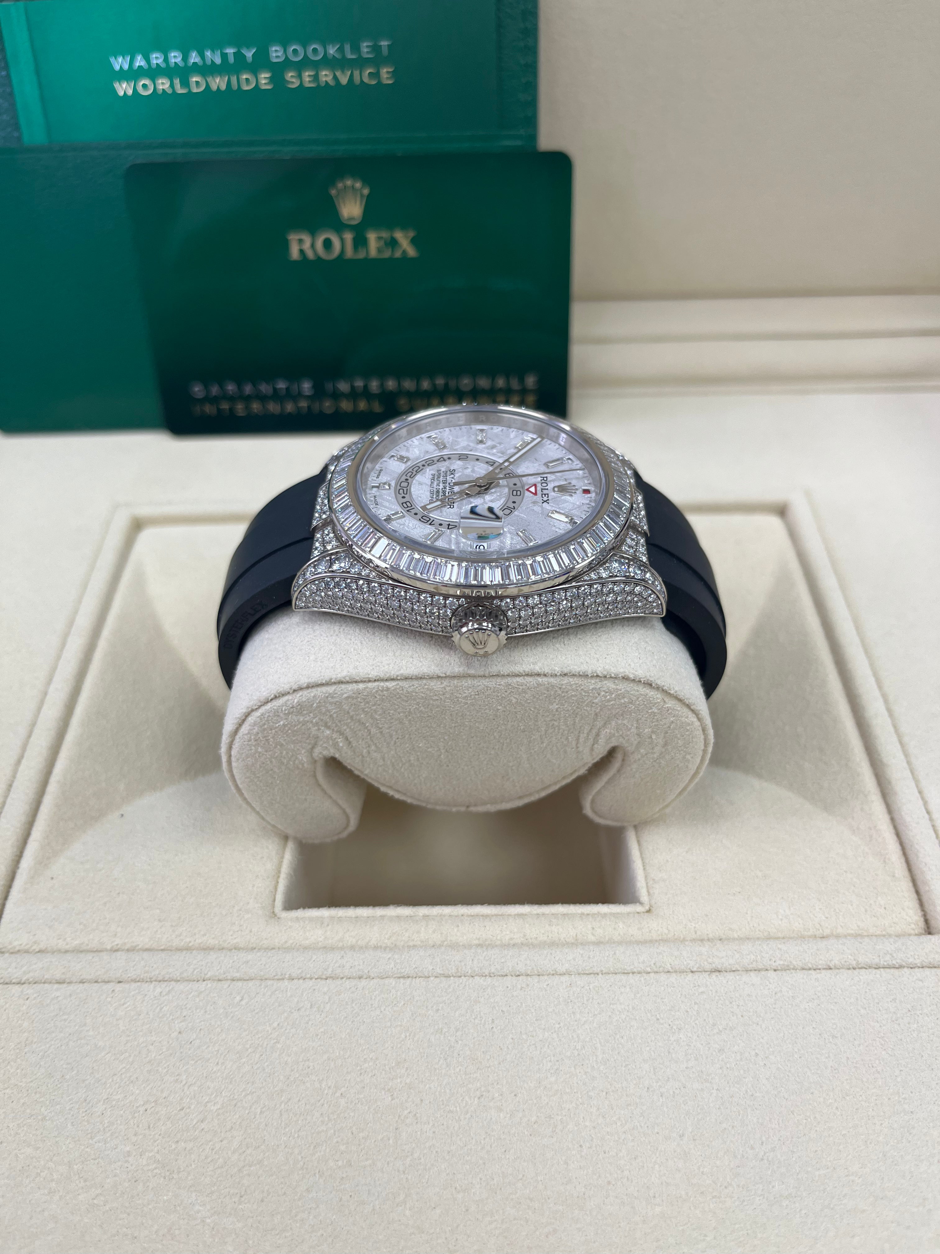 Authentic Rolex Sky-Dweller 326259 Watch with Meteorite Dial & Baguette Diamonds - Luxury Men's Timepiece for Business, Travel & Special Occasions