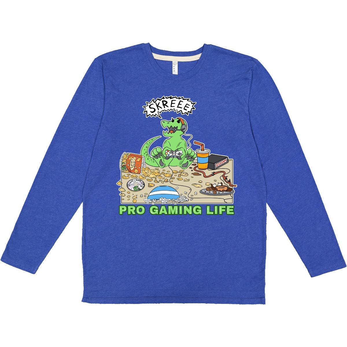 Inktastic Pro Gaming Life Dinosaur Long Sleeve T-Shirt for Men & Women - Comfortable Gamer Tee for Casual Wear, Gaming Events & Everyday Outfits