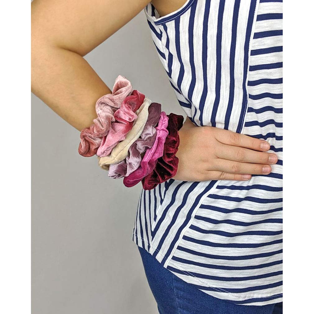 6-Piece Velvet Hair Scrunchies Set - Rose Gold, Dusty Lilac, Rosy Mauve, Wine, Latte & Coral Rose | Soft Hair Ties for Women & Girls | Perfect for Workouts, Office, School & Everyday Use