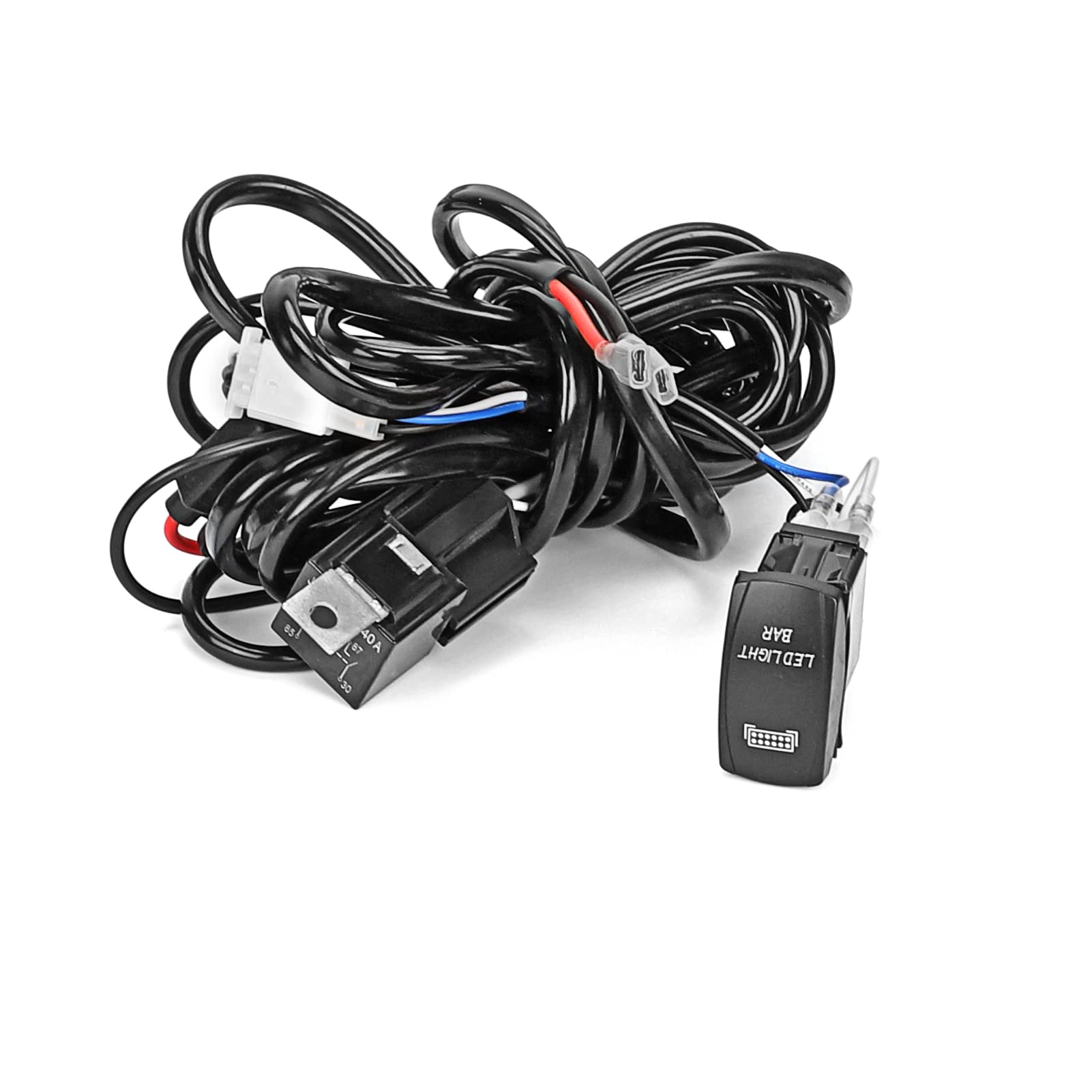 Universal LED Light Bar Wiring Harness Kit 40A 12V with On/Off Switch, Power Relay & Blade Fuse - Compatible with Off-Road Light Bars, Boats, Trucks & Work Lights - Perfect for Off-Roading, Marine & Heavy-Duty Lighting Upgrades