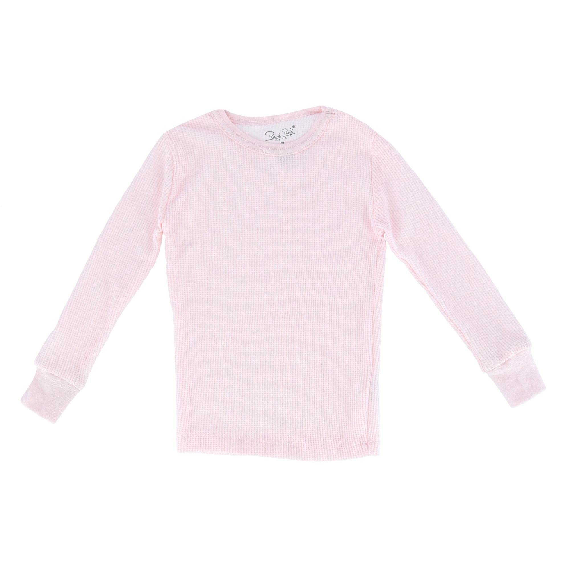 René Rofé Girls' Thermal Underwear Set - 2-Piece Waffle Knit Long Johns for Toddlers (2T, Light Pink) | Warm Winter Base Layer for Indoor & Outdoor Activities