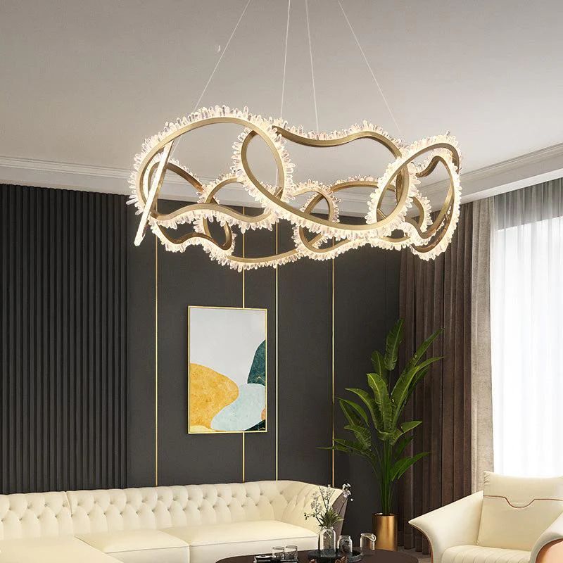Gina Rock Crystal Multi Ring Chandelier - Elegant Ceiling Light Fixture for Dining Room, Living Room & Bedroom Decor - Sparkling Crystal Pendant Lighting for Home & Wedding Venue