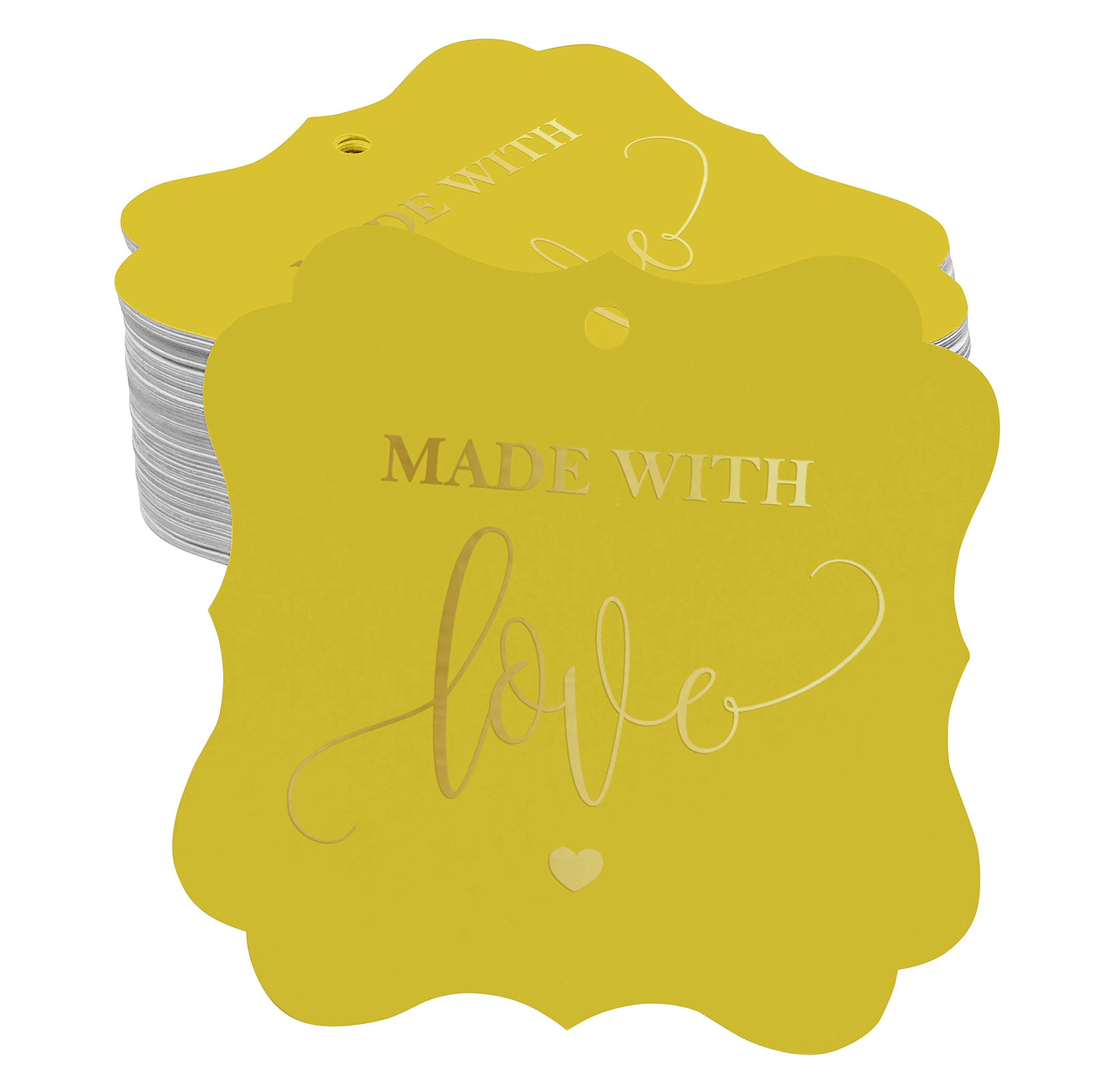 24K Real Gold Foil Wedding Favor Tags - Elegant Bracket Shape Hanging Decorations (Pack of 50) - Perfect for Bridal Shower, Anniversary & Special Event Gift Packaging