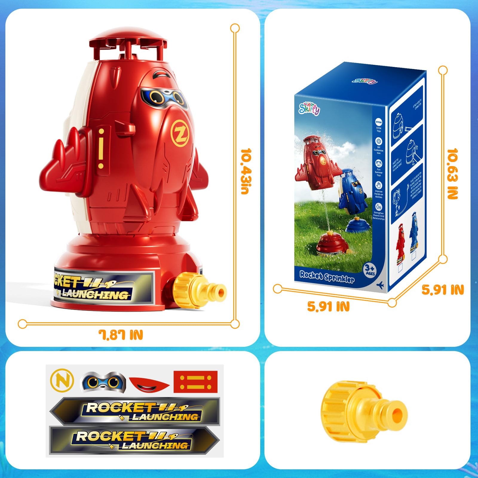Outdoor Water Rocket Sprinkler Launcher Toy for Kids Ages 4-8 - Fun Summer Backyard Water Play & Birthday Gift for Boys & Girls - Perfect for Pool Parties, Garden Games & Outdoor Family Fun