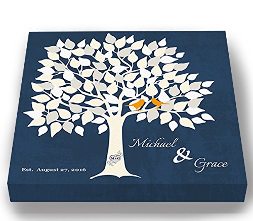 Personalized Wedding Tree Guest Book - Unique & Memorable Alternative for 100-150 Signatures - Navy Blue Canvas Wall Art Decor (24x24 Inches) - Perfect Bridal Shower Gift for Wedding, Anniversary & Home Decor