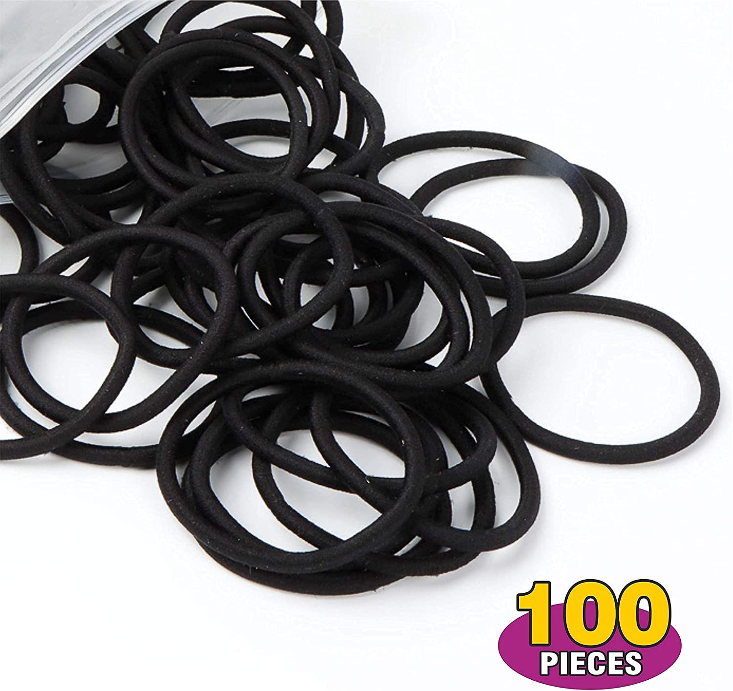 KEAH 100 Pack Black Elastic Hair Ties for Women & Men - 4mm Soft Hair Bands for Girls, No-Slip Ponytail Holders - Perfect for Workouts, Office, School & Daily Use (100pcs, Black)