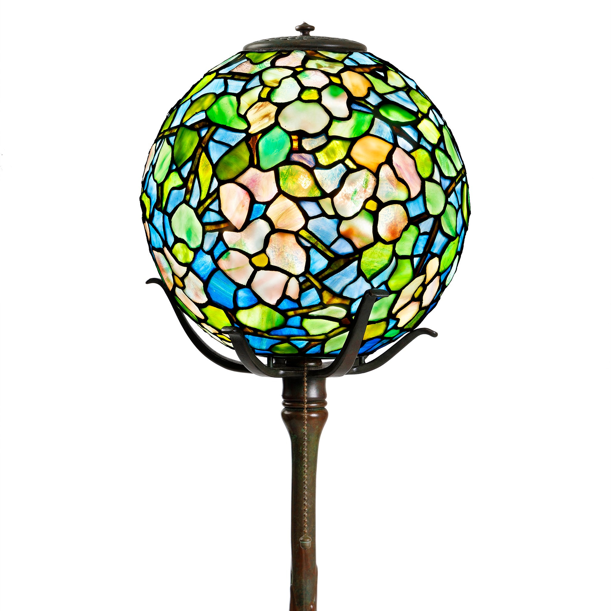 Tiffany Studios New York Dogwood Ball Table Lamp - Handcrafted Stained Glass Desk Light for Home & Office Decor