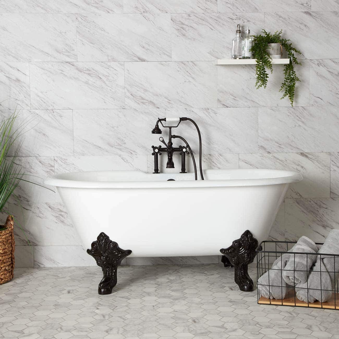 Vintage Napoleon 61-Inch Cast Iron Clawfoot Bathtub with Monarch Feet - Double Ended Freestanding Soaking Tub for Luxury Bathroom & Spa Retreat