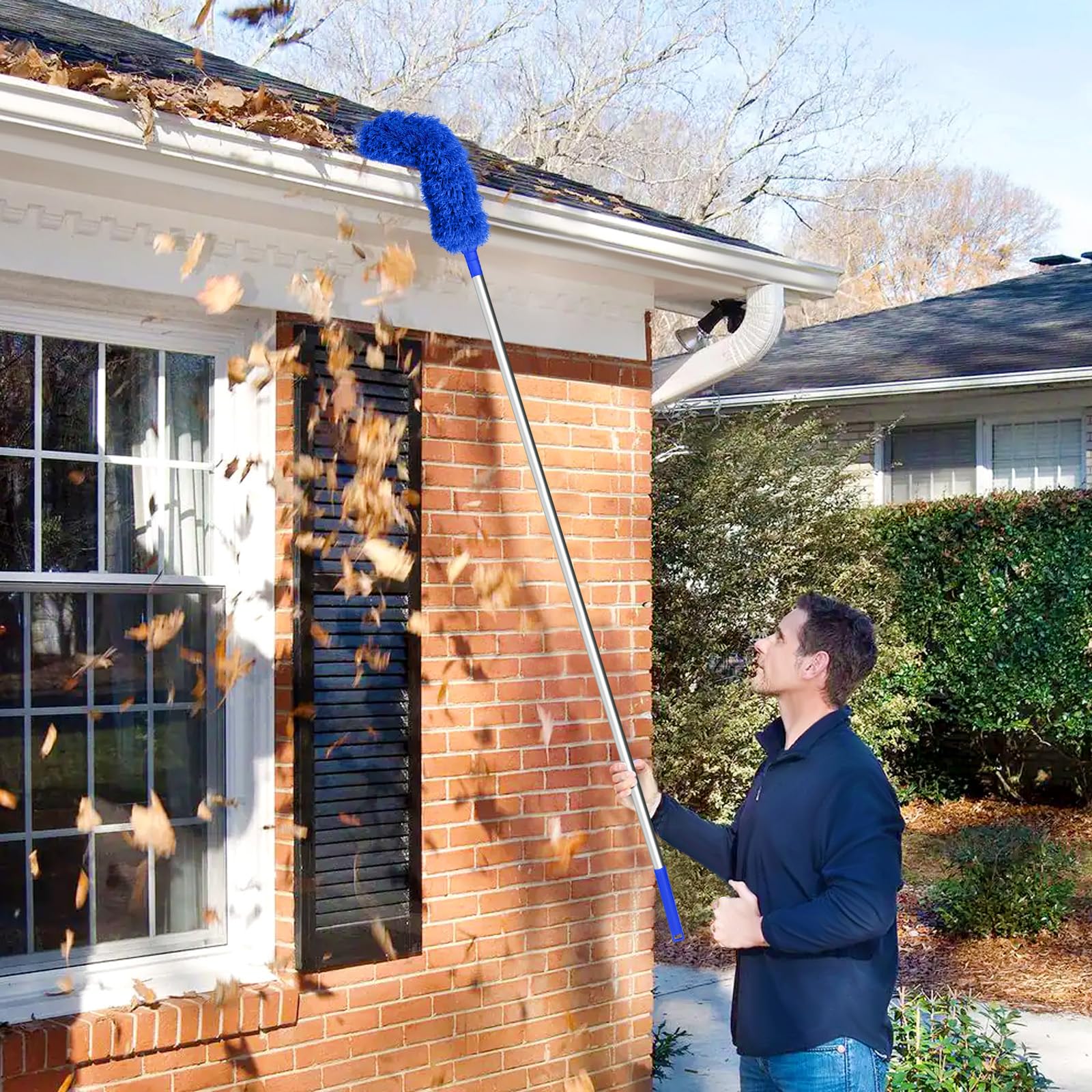 Blue Gutter Cleaning Pole Tool - Easy Ground-Level Roof Gutter Cleaner for Leaves & Debris Removal | Rain Gutter Guard Maintenance Tool for Homeowners & DIY Roof Cleaning