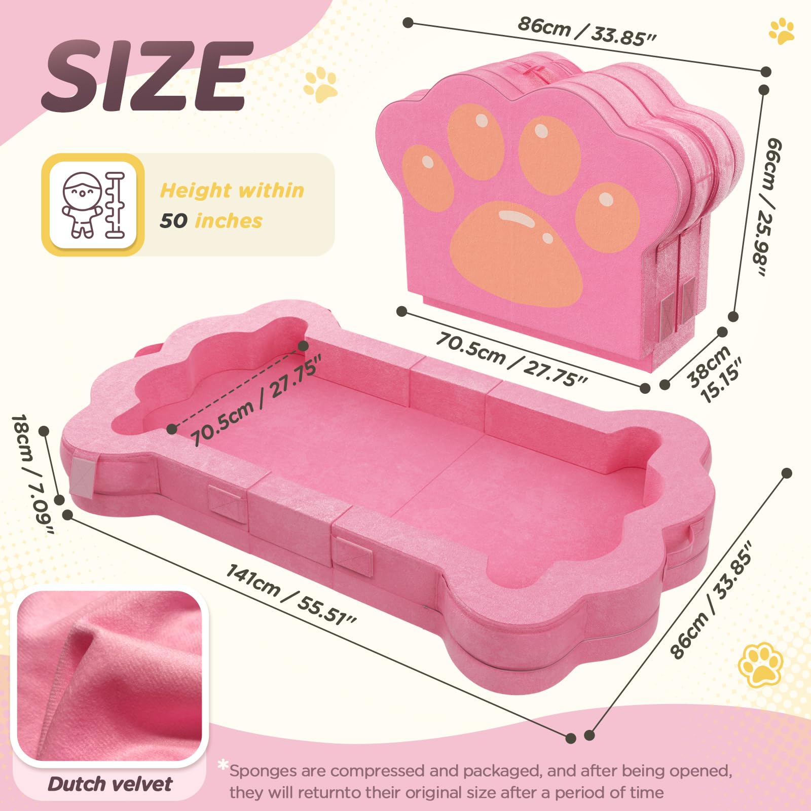 Portable Toddler Bed - Foldable Floor Bed for Kids 1-5 Years Old | Soft, Safe & Washable Travel Bed for Toddlers | Perfect for Home, Travel & Sleepovers (Pink)