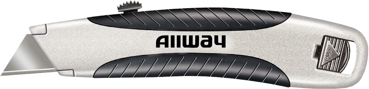 ALLWAY RSK Soft-Grip Retractable Utility Knife with 3 Blades - Heavy Duty Box Cutter for Shipping, Warehouse, Construction & DIY Projects